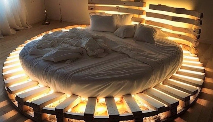 Wood Pallet Bed with Lights