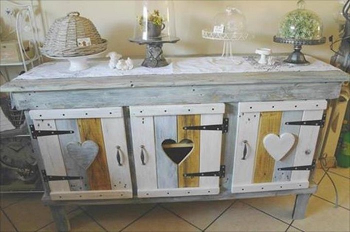 DIY Painted Pallet Kitchen Cabinet and Sideboard