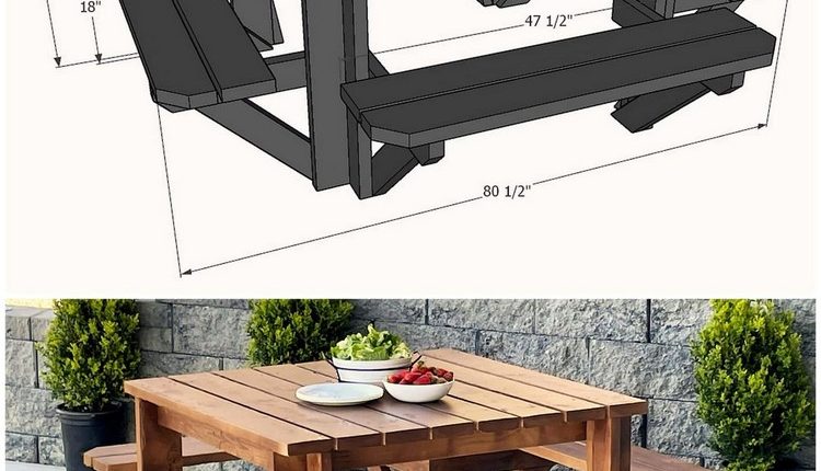 Dining Table and Benches with Dimensions