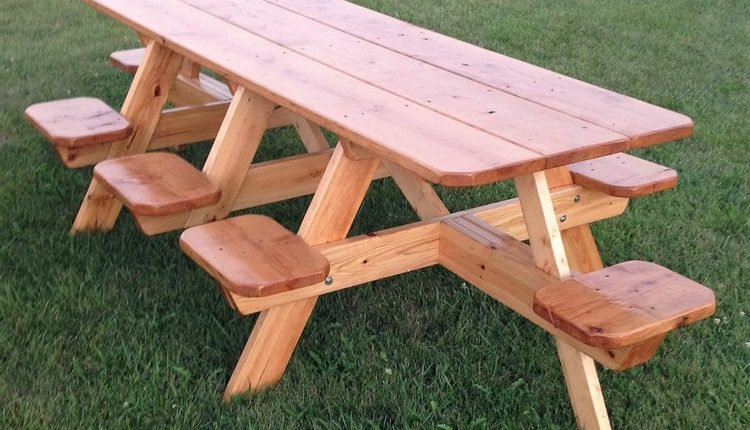 Garden Table with Attached Chairs