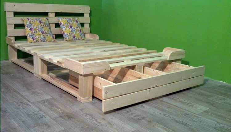 Wooden Pallet Bed with Storage