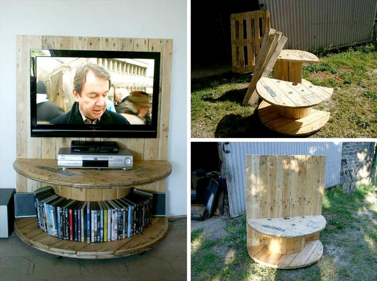 Pallet and Half Cut Spool TV Console with Storage