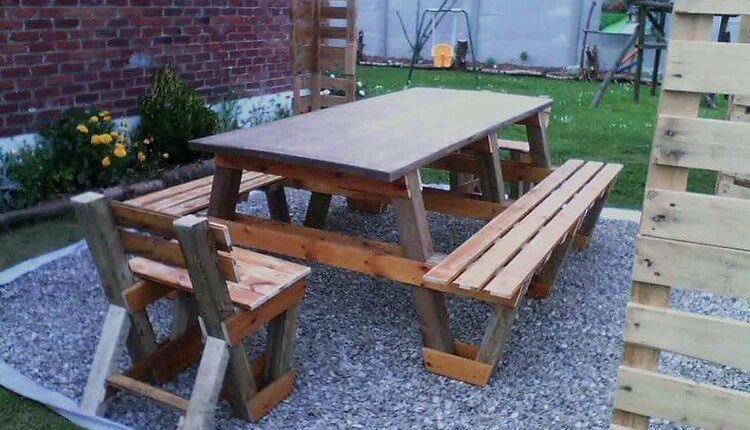 DIY Pallet Table with Benches Plan