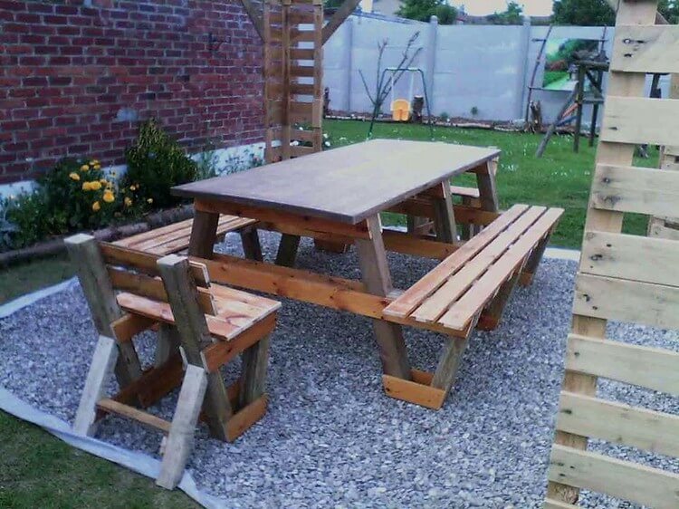 DIY Pallet Table with Benches Plan