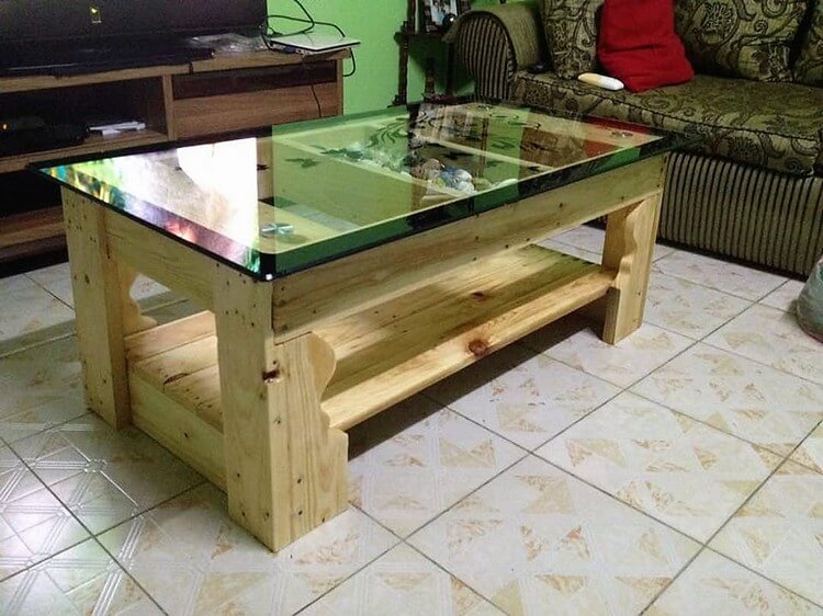 Wood Pallet Coffee Table with Glass Top Pallet Wood Projects