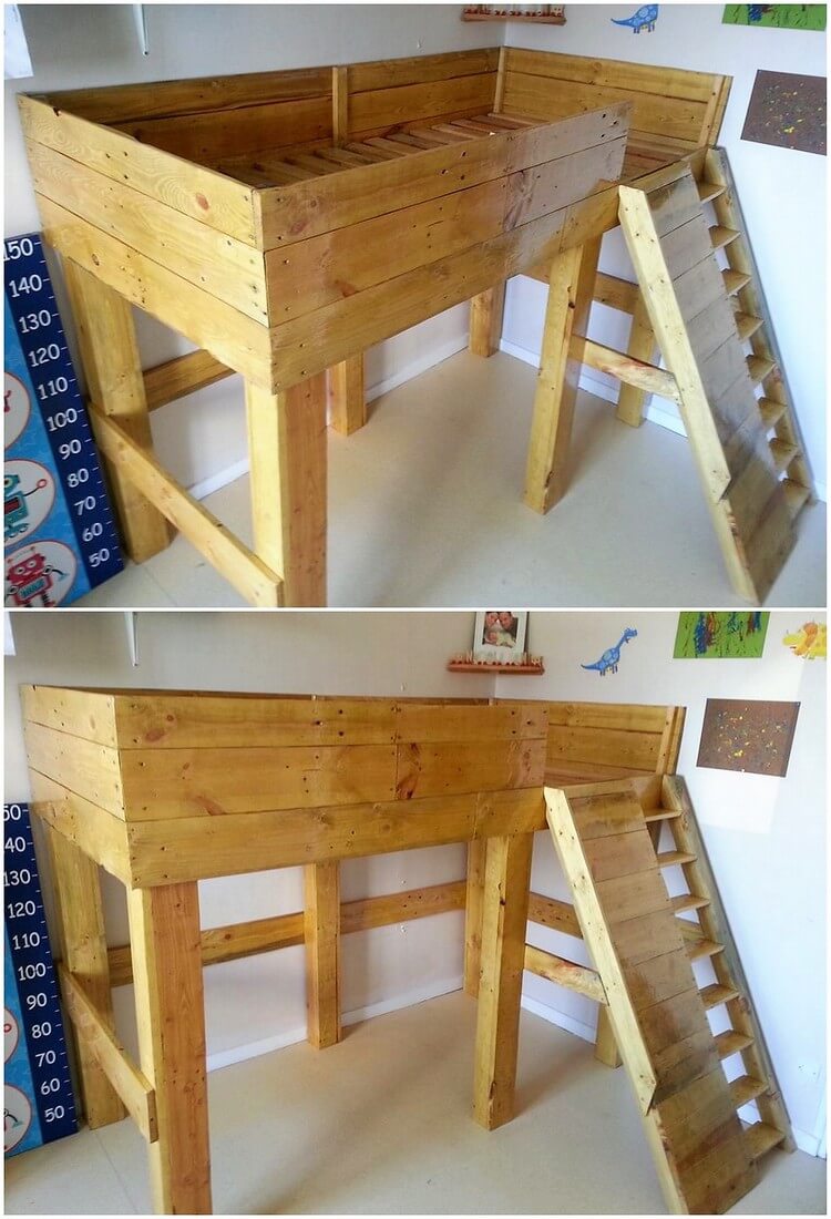 Pallet Bunk Bed with Stair Pallet Wood Projects