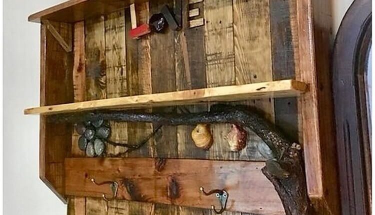Pallet Wall Shelf with Coat Rack