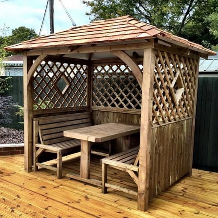 Gazebo Roof Garden Benches with Center Table (7)