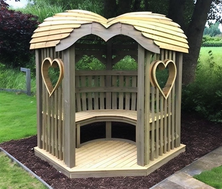 Pérgola de madera en forma de corazón con asiento (4)