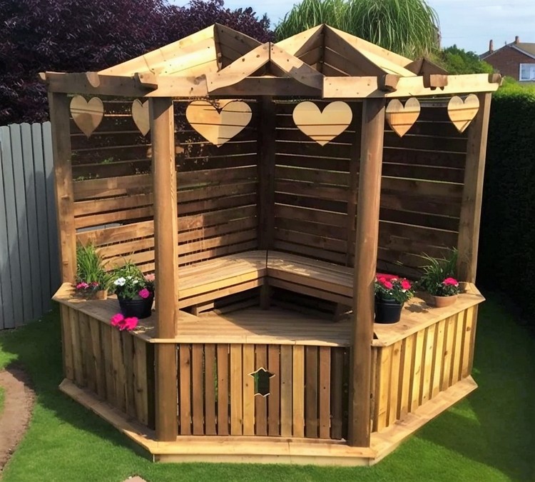 Pérgola de Madera con Asiento y Jardineras (3)